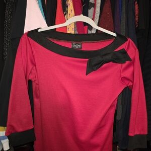 RockSteady Retro Red Top with Black Bow SZ M